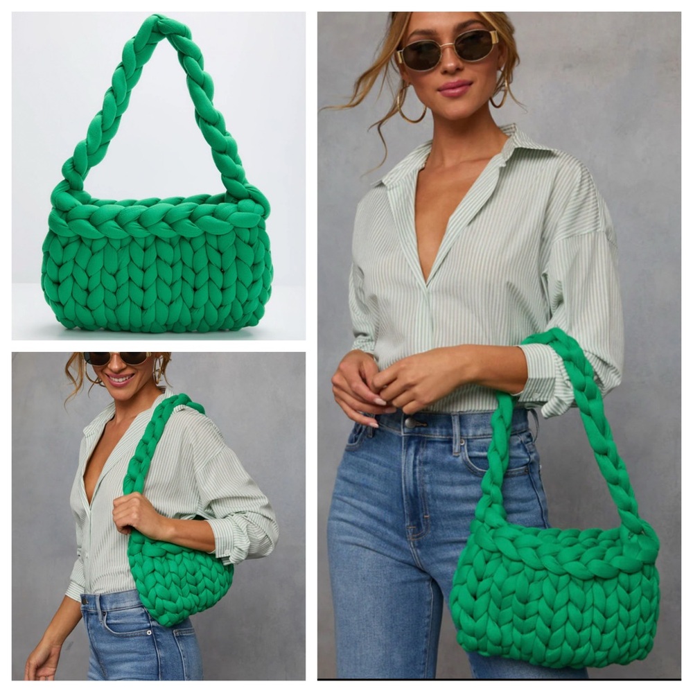 NEW Kelly Green Avenia Braided Shoulder Bag